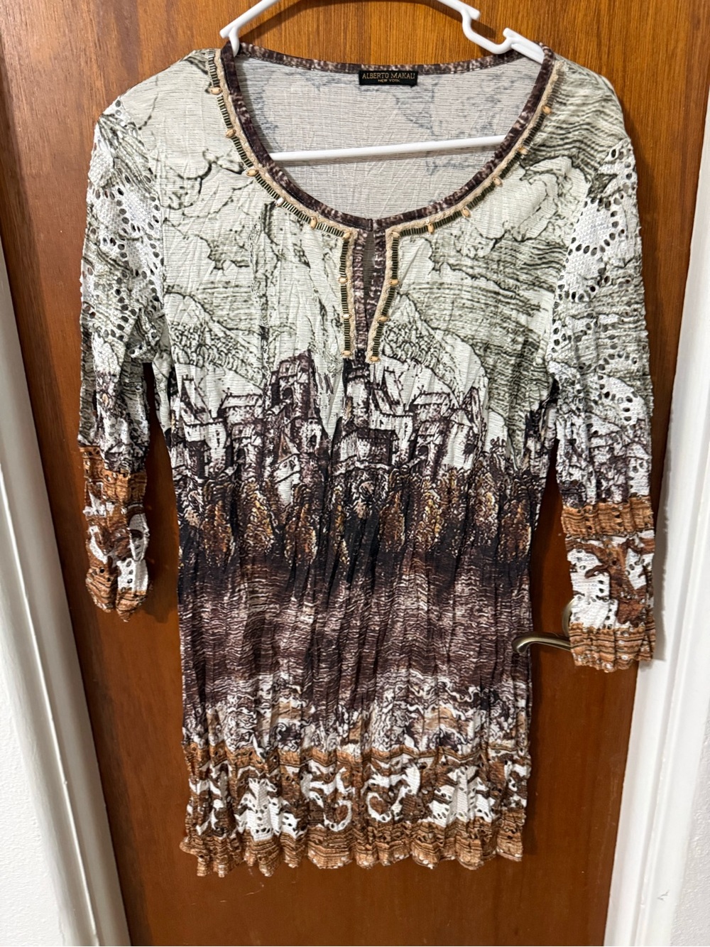 Alberto Makali Cream Tunic with Brown Trim